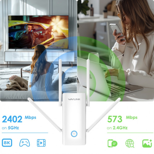 Wavlink WN583AX3 AX3000 Répéteur WiFi double bande/AP/Routeur/Extension WiFi en mode maillé, prise : prise britannique SW51021618-09
